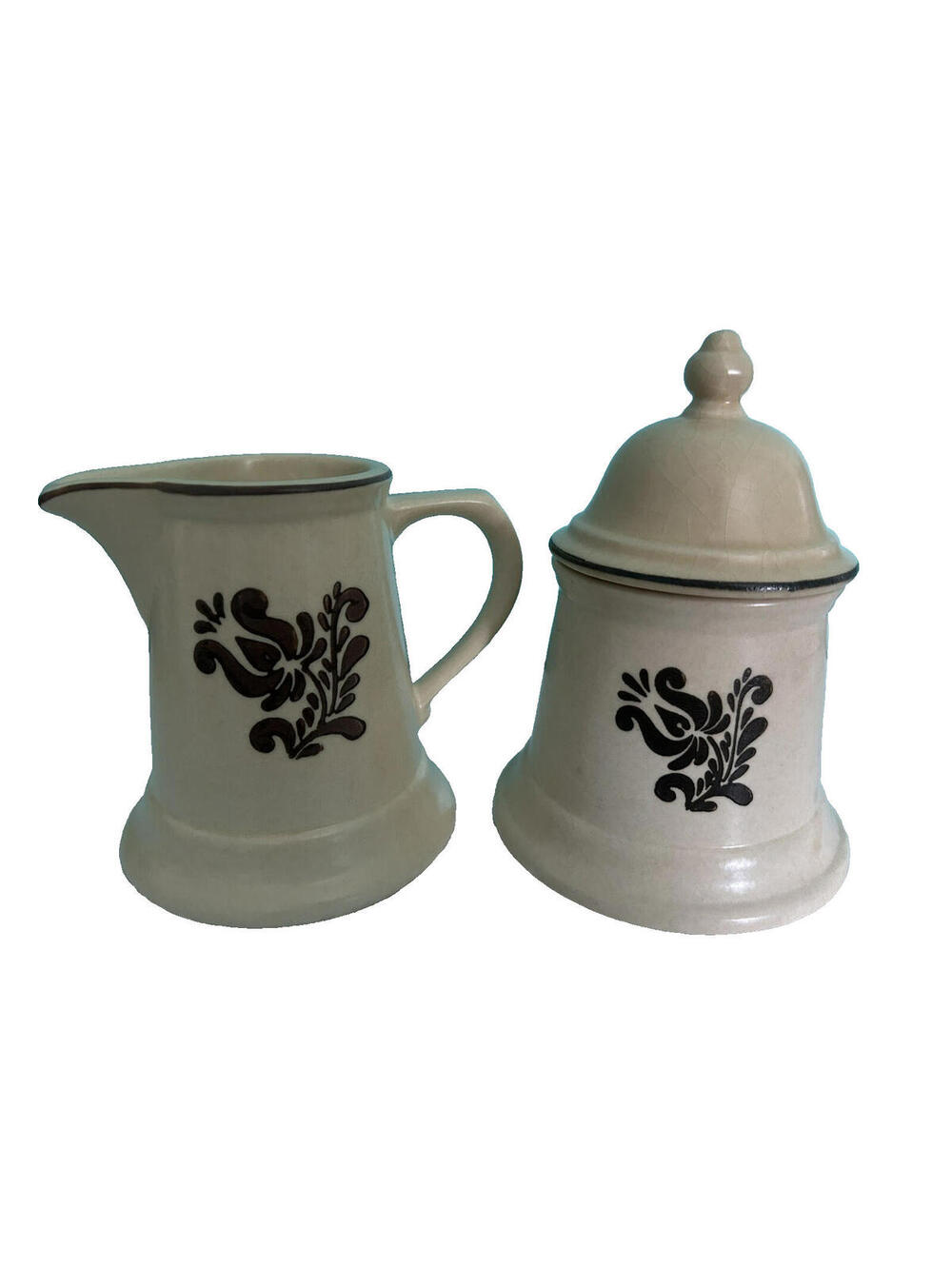 Pfaltzgraff Village Creamer 6 24 and Sugar Bowl with Lid 6 22 USA Vintage - Picture 1 of 6